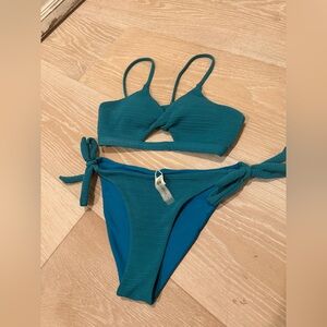 Cupshe Teal Ribbed Tie-Side Bikini Set